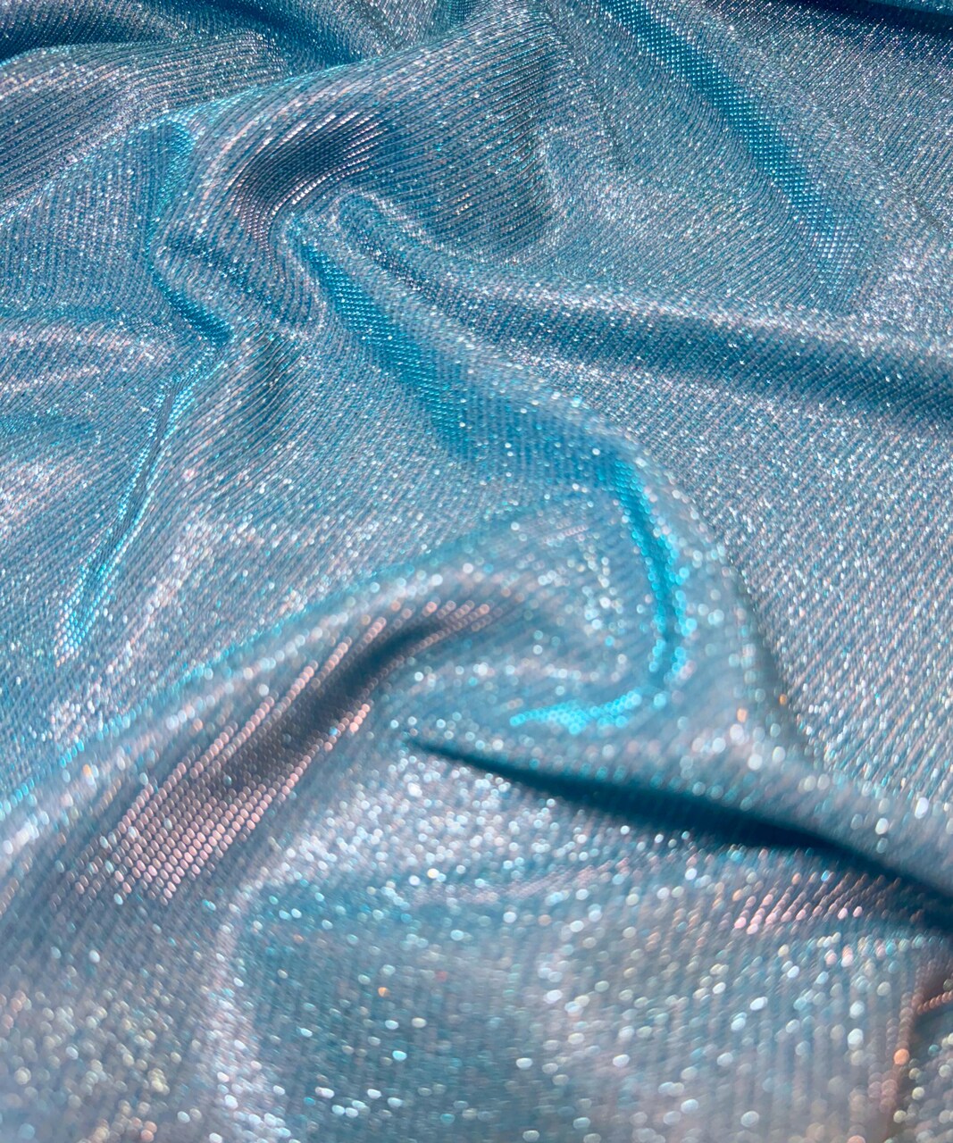 Aqua Blue Glitter Lurex Knit Fabric by the Yard, 60" Wide Sparkle Metallic Stretch Fabric for Costumes, Gowns, Dancewear